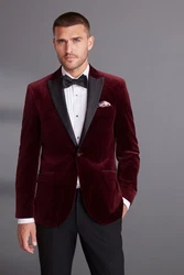 Next Sakko Signature Slim Fit Samt-Blazer Dunkelrot/Bordeaux