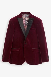 Next Sakko Signature Slim Fit Samt-Blazer Dunkelrot/Bordeaux