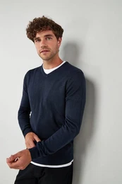 V-Ausschnitt-Pullover Pullover mit weichem Griff V-Ausschnitt (1-tlg)