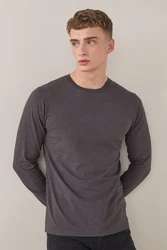 Next Langarmshirt Rundhalsshirt Slim Fit Dunkelgrau/Hellgrau/Grau