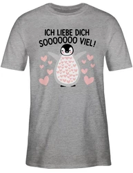 Shirtracer T-Shirt Ich liebe dich SOOOO viel Pinguin Grau/Creme/Braun