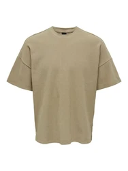 ONLY & SONS T-Shirt Weites Rundhals T-Shirt Kurzarm Basic Shirt ONSBERKELEY (4791) Beige