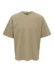 ONLY & SONS T-Shirt Weites Rundhals T-Shirt Kurzarm Basic Shirt ONSBERKELEY (4791) Beige