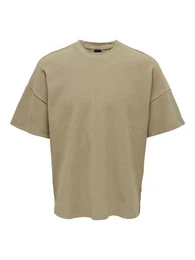 T-Shirt Weites Rundhals T-Shirt Kurzarm Basic Shirt ONSBERKELEY 4791 in Beige