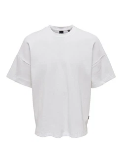 ONLY & SONS T-Shirt Weites Rundhals T-Shirt Kurzarm Basic Shirt ONSBERKELEY (4791) Weiß