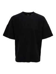 ONLY & SONS T-Shirt Weites Rundhals T-Shirt Kurzarm Basic Shirt ONSBERKELEY (4791) Schwarz (4791)
