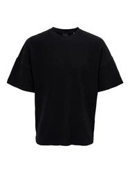 ONLY & SONS T-Shirt Weites Rundhals T-Shirt Kurzarm Basic Shirt ONSBERKELEY (4791) Schwarz (4791)