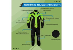 German Wear Motorradkombi GW300K 2-teiler Gelb/Grün/Neonfarben