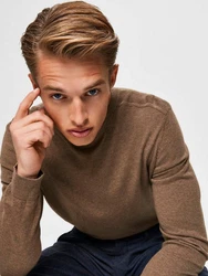 SELECTED HOMME Rundhalspullover Berg Khaki/Braun/Dunkelgrün