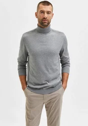 SELECTED HOMME Strickpullover SLHBERG ROLL NECK grau