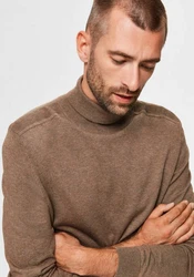 SELECTED HOMME Strickpullover SLHBERG ROLL NECK Khaki/Grau/Braun