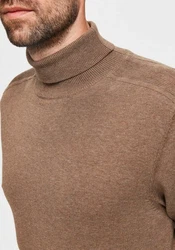 SELECTED HOMME Strickpullover SLHBERG ROLL NECK Khaki/Grau/Braun