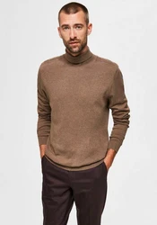 SELECTED HOMME Strickpullover SLHBERG ROLL NECK Khaki/Grau/Braun