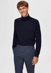 SELECTED HOMME Strickpullover SLHBERG ROLL NECK Dunkelblau
