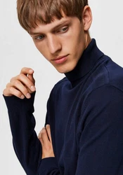 SELECTED HOMME Strickpullover SLHBERG ROLL NECK Dunkelblau