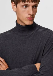 SELECTED HOMME Strickpullover SLHBERG ROLL NECK Dunkelgrau/Dunkelblau/Grau/Schwarz