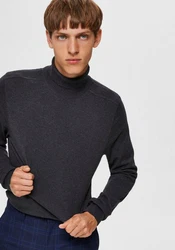 SELECTED HOMME Strickpullover SLHBERG ROLL NECK Dunkelgrau/Dunkelblau/Grau/Schwarz