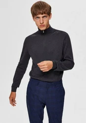 SELECTED HOMME Rundhalspullover Berg Dunkelgrau/Dunkelblau/Grau