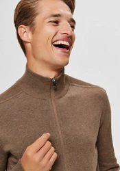 SELECTED HOMME Strickjacke Berg (1-tlg) Khaki/Grau/Braun
