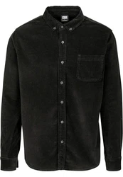URBAN CLASSICS Langarmhemd Corduroy Shirt Schwarz/Dunkelgrün
