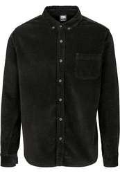 URBAN CLASSICS Langarmhemd Corduroy Shirt Schwarz/Dunkelgrün