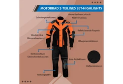 German Wear Motorradkombi GW300K 2-teiler Orange/Gelb/Mischfarben