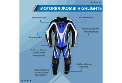German Wear Motorradkombi GW410K Einteiler Hellblau/Grau/Schwarz/Blau