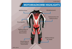 German Wear Motorradkombi GW410K Einteiler Schwarz/Grau/Creme/Rot/Mischfarben