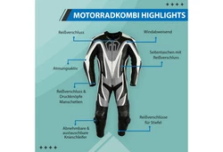 German Wear Motorradkombi GW410K Einteiler Grau/Schwarz/Creme/Weiß