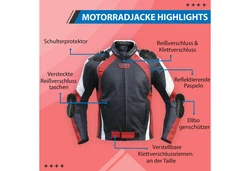 German Wear Motorradjacke GW415J Chopperjacke Rot/Hellblau/Dunkelrot/Blau/Dunkelblau
