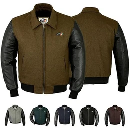 Collegejacke CJ001 Collegejacke Wolljacke mit Lederrmeln