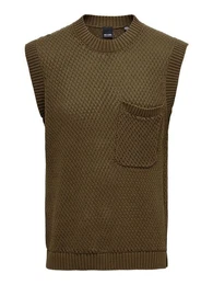 Strickpullover Strick Pullunder mit Brusttasche Pullover Weste ohne rmel ONSMYLE 5027 in Braun