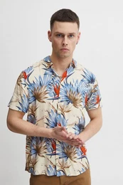 Kurzarmhemd Florales Kurzarm Hemd Freizeit Shirt Oberteil 5122 in Beige-Dunkelblau