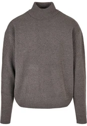 URBAN CLASSICS Rundhalspullover Oversized Roll Neck Sweater Dunkelgrau/Grau/Braun