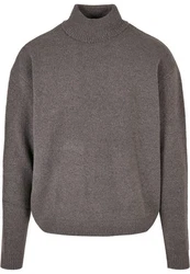 URBAN CLASSICS Rundhalspullover Oversized Roll Neck Sweater Dunkelgrau/Grau/Braun