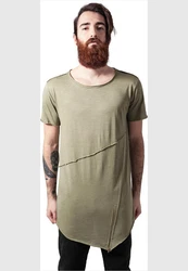 URBAN CLASSICS T-Shirt Urban Classics Herren Long Open Edge Front Zip Tee Dunkelgrün/Khaki