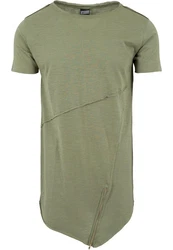 URBAN CLASSICS T-Shirt Urban Classics Herren Long Open Edge Front Zip Tee Dunkelgrün/Khaki