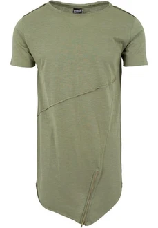 URBAN CLASSICS T-Shirt Urban Classics Herren Long Open Edge Front Zip Tee Dunkelgrün/Khaki