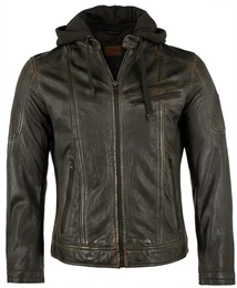 Lederjacke Doran/M - Herren Lederjacke Kapuze Lammnappa schwarz-orange