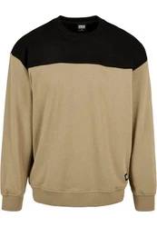 URBAN CLASSICS Rundhalspullover Urban Classics Upper Block Crewneck Beige/Khaki/Braun