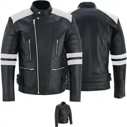 Lederjacke GW424J Biker Lederjacke Oldschool Vintag Retro Jacke mit Protektoren