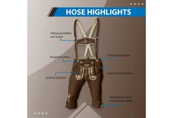 German Wear Trachtenlederhose GW800 Kniebundhose Khaki/Dunkelgrün/Braun