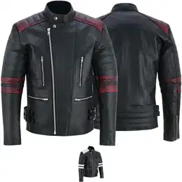 Lederjacke GW424J Biker Lederjacke Oldschool Vintag Retro Jacke mit Protektoren