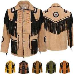 Trachtenjacke GW959J Herren Westernjacke Lange Reiter Jacke Western-Lederjacke