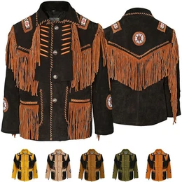 Trachtenjacke GW959J Herren Westernjacke Lange Reiter Jacke Western-Lederjacke
