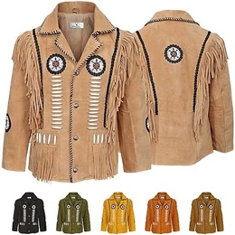 Trachtenjacke GW958J Herren Westernjacke Lange Reiter Jacke Western-Lederjacke
