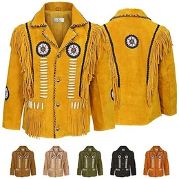 Trachtenjacke GW958J Herren Westernjacke Lange Reiter Jacke Western-Lederjacke
