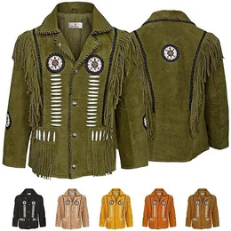 Trachtenjacke GW958J Herren Westernjacke Lange Reiter Jacke Western-Lederjacke
