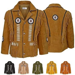 Trachtenjacke GW958J Herren Westernjacke Lange Reiter Jacke Western-Lederjacke