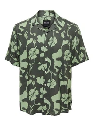 Kurzarmhemd Freizeit Kurzarm Hemd Tropisches Blumen Print Shirt ONSDASH 5049 in Grn